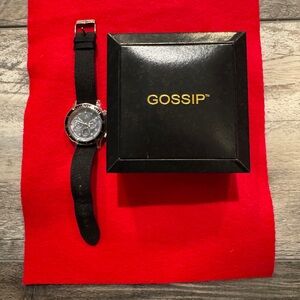 Vintage Gossip watch black band iridescent face orig box w/addtl crystal bezel